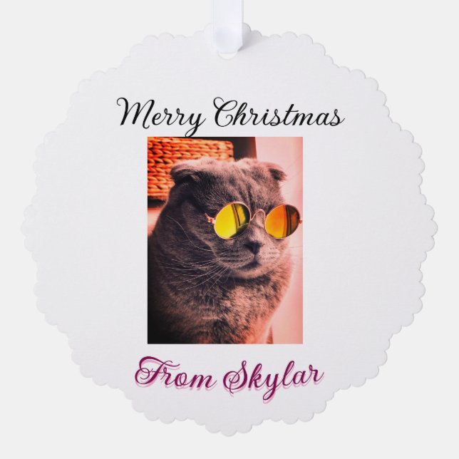 Frohe Weihnachtskatze Haustier Liebe Foto Ornament Karte (Vorderseite)