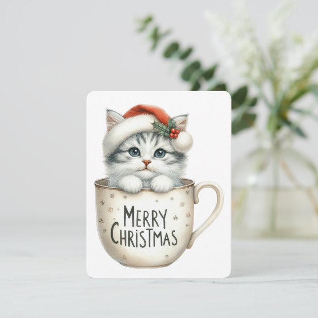 Frohe Weihnachtskatze in einer Tasse - Weihnachten (Stehend Vorderseite)