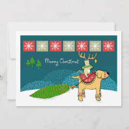 Frohe Weihnachtskatze mit Antlers Riding Dog Feiertagskarte