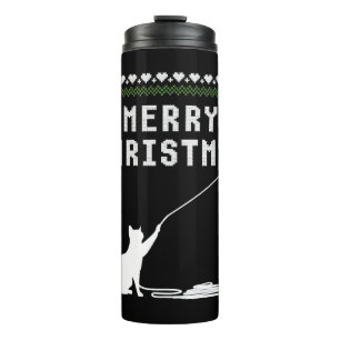 Frohe Weihnachtskatze Ugly Sweater Thermosbecher