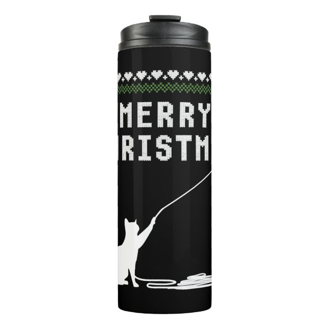Frohe Weihnachtskatze Ugly Sweater Thermosbecher (Vorderseite)