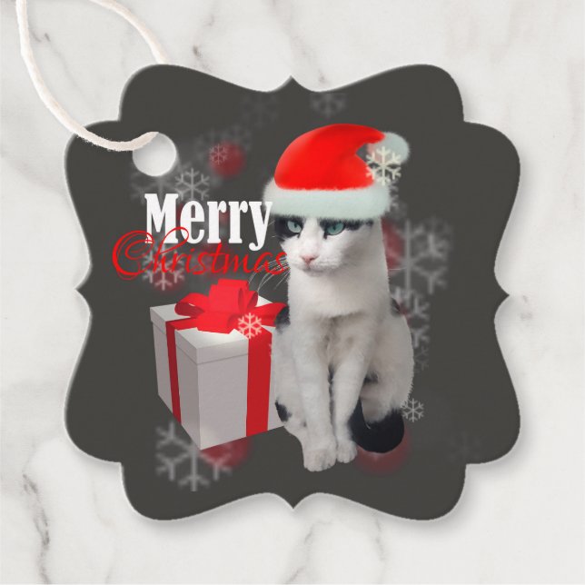 Frohe Weihnachtskatze und -pack Geschenkanhänger (Vorderseite)
