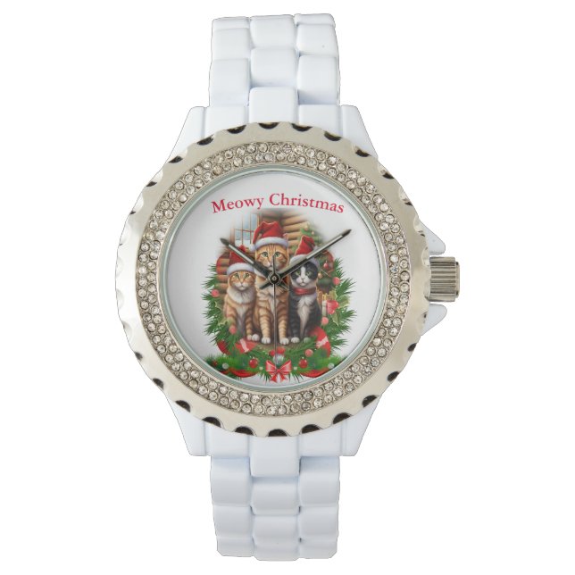 Frohe Weihnachtskatzen Armbanduhr (Vorderseite)