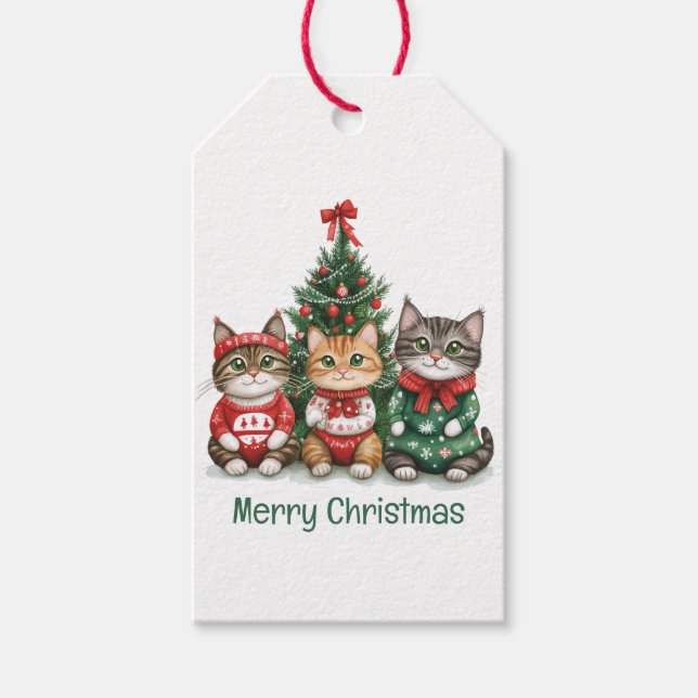 Frohe Weihnachtskatzen Geschenkanhänger (Vorderseite)