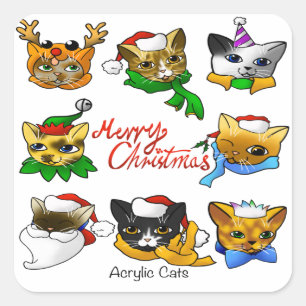 Frohe Weihnachtskatzen Quadratischer Aufkleber