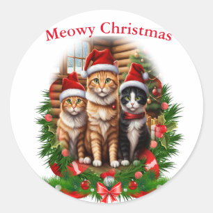 Frohe Weihnachtskatzen Runder Aufkleber