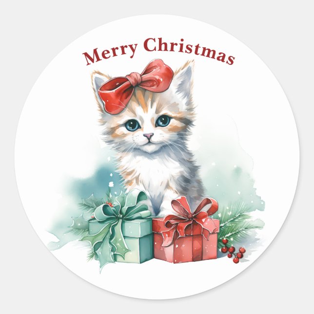 Frohe Weihnachtskatzenaufkleber Runder Aufkleber (Vorderseite)