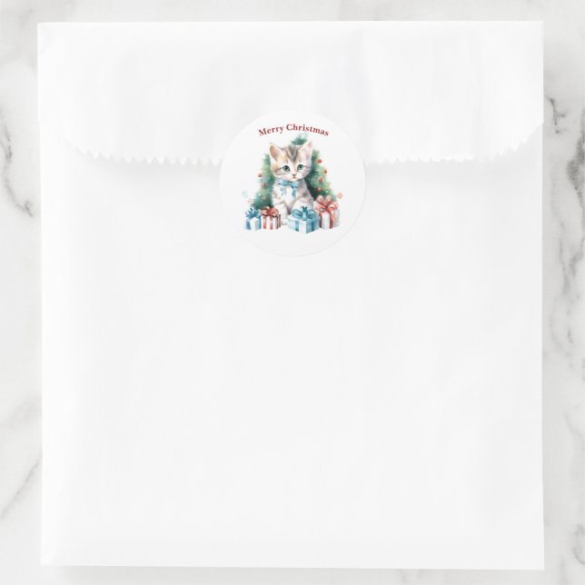 Frohe Weihnachtskatzenaufkleber Runder Aufkleber (Tasche)