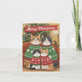 Frohe Weihnachtskatzenfamilie Karte