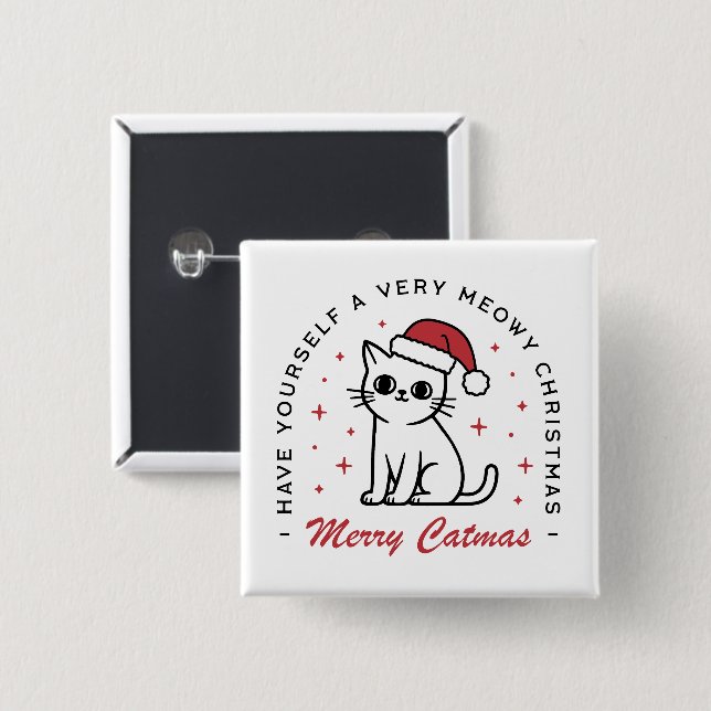 Frohe Weihnachtskatzenfrau Catmas Button (Vorne & Hinten)