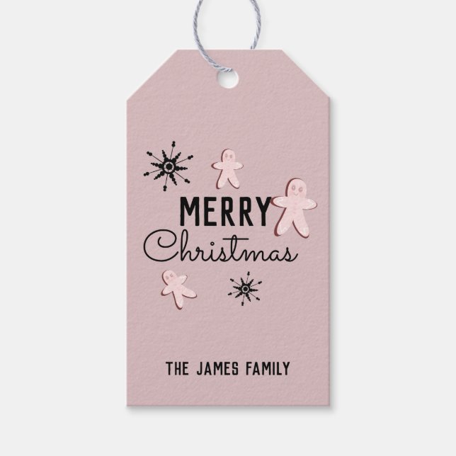 Frohe Weihnachtskekse Lebkuchen Pink Geschenkanhänger (Vorderseite)
