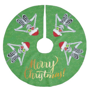 Frohe Weihnachtskelette in Weihnachtsmannmützen Or Polyester Weihnachtsbaumdecke