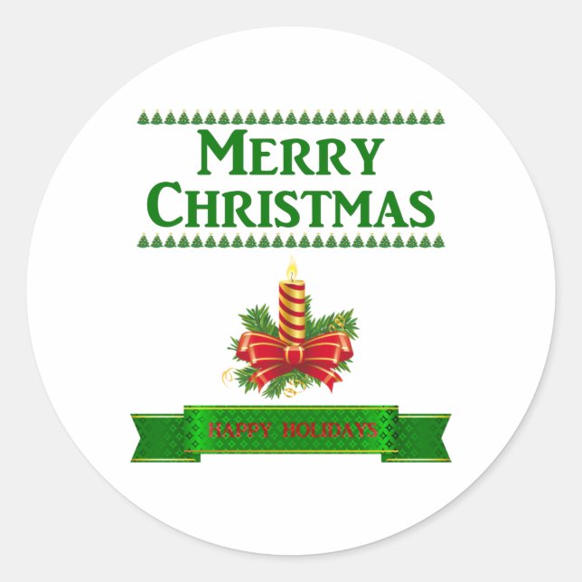 Frohe Weihnachtskerze (grn/rot) Runder Aufkleber (Vorderseite)