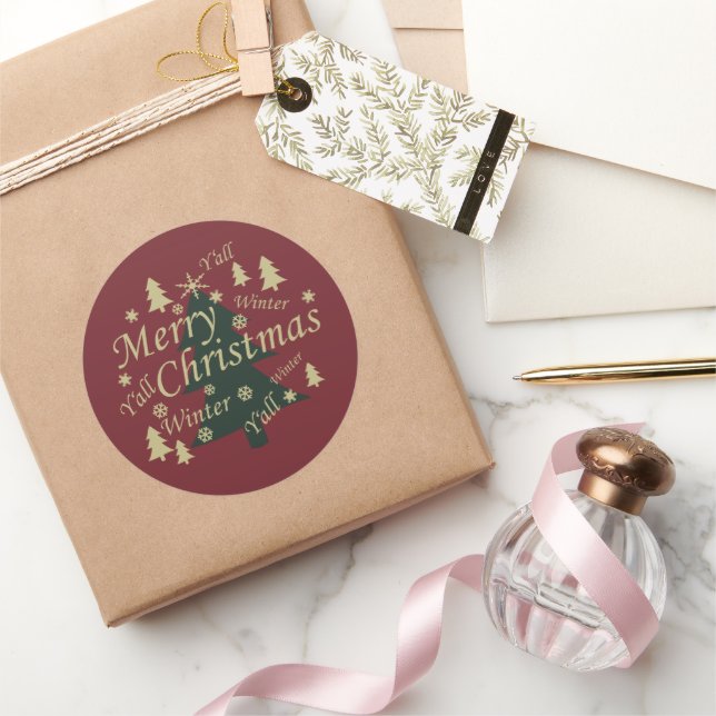 Frohe Weihnachtskiefer dekoriert Runder Aufkleber (Schenken)