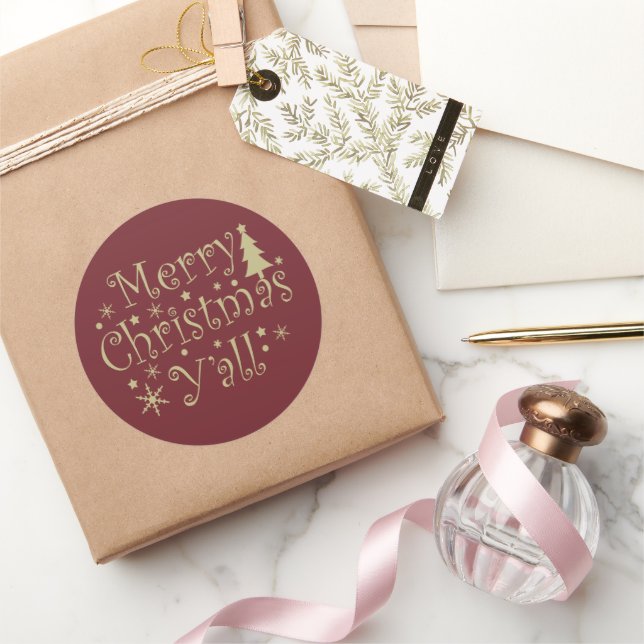 Frohe Weihnachtskiefer dekoriert Runder Aufkleber (Schenken)