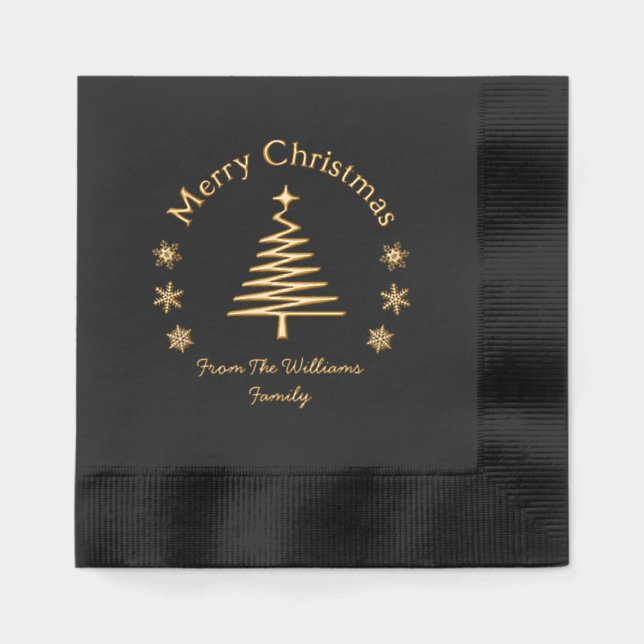 Frohe Weihnachtskiefer mit Schneeflocken Gold Servietten Mit Folie (Vorderseite)