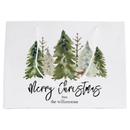 Frohe Weihnachtskiefernbaum Grün Rustikale Wasserf Große Geschenktüte