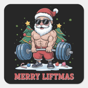 Frohe Weihnachtskraftsport-Weihnachtsmann-Fitnesss Quadratischer Aufkleber
