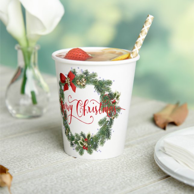 Frohe Weihnachtskranz Pappbecher (In Situ)