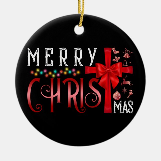 Frohe Weihnachtskreuz Christlich Religiös Keramik Ornament (Vorne)