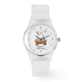 Frohe Weihnachtskrippe Baby Jesus Snowman Armbanduhr