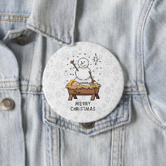 Frohe Weihnachtskrippe Baby Jesus Snowman Button