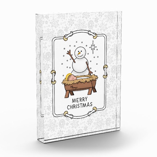 Frohe Weihnachtskrippe Baby Jesus Snowman Fotoblock (Links)
