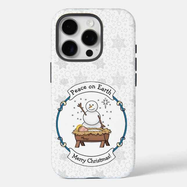 Frohe Weihnachtskrippe Baby Jesus Snowman iPhone 16 Pro Hülle (Rückseite)