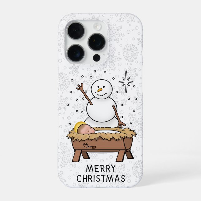 Frohe Weihnachtskrippe Baby Jesus Snowman iPhone 16 Pro Hülle (Rückseite)
