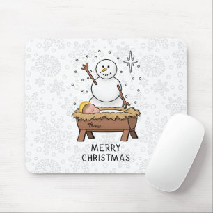 Frohe Weihnachtskrippe Baby Jesus Snowman Mousepad