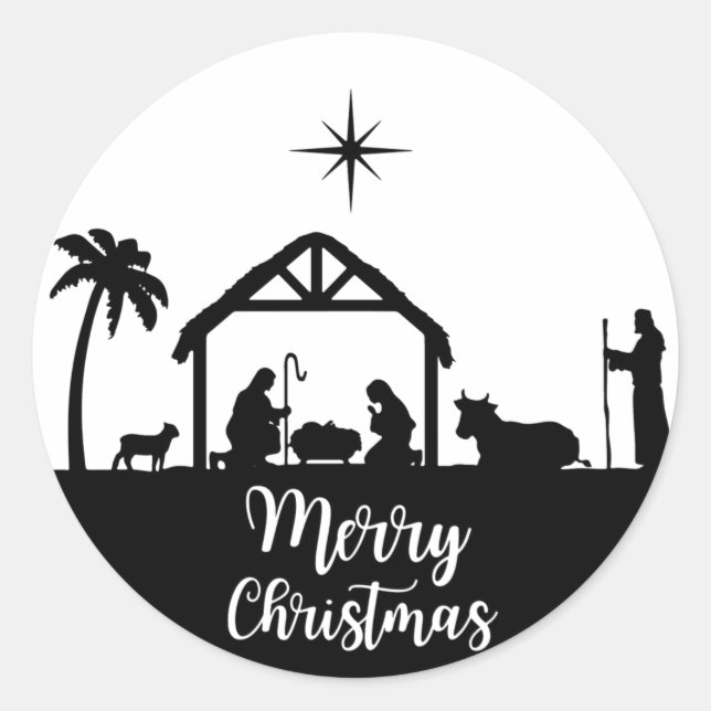Frohe Weihnachtskrippe Sticker (Vorderseite)