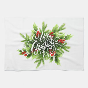 Frohe Weihnachtsküchenhandtuch mit Stechpalme Geschirrtuch