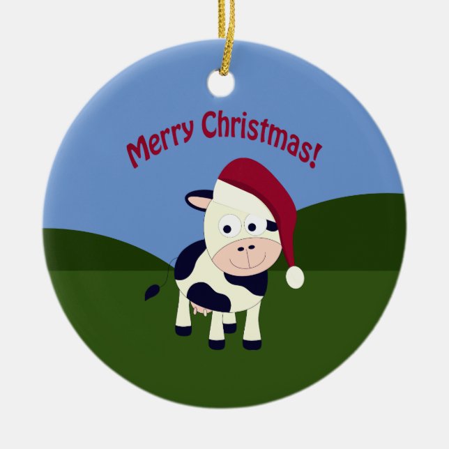 Frohe Weihnachtskuh Keramik Ornament (Vorne)