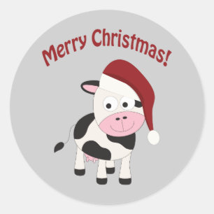 Frohe Weihnachtskuh Runder Aufkleber