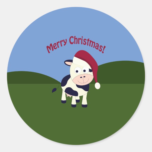 Frohe Weihnachtskuh Runder Aufkleber (Vorderseite)