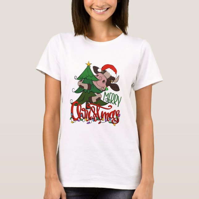 Frohe Weihnachtskuh T-Shirt (Vorderseite)