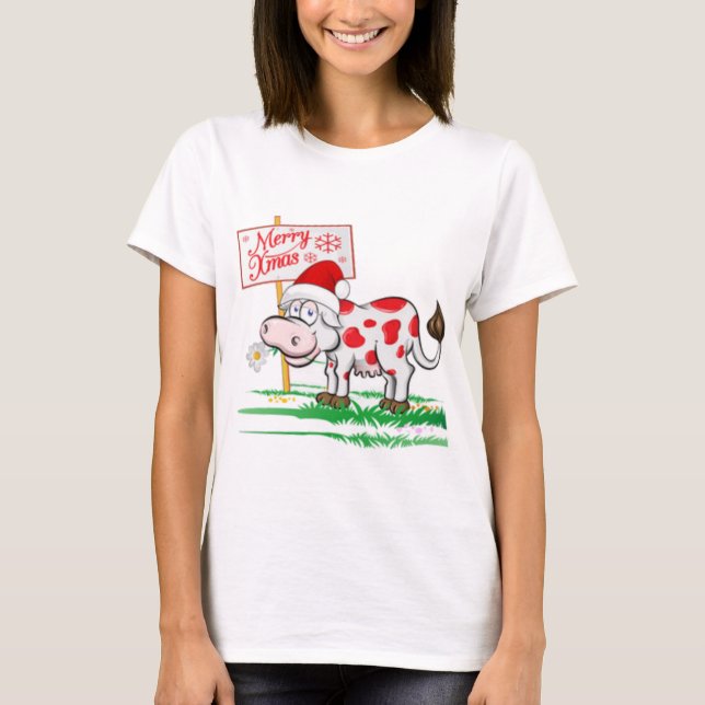 Frohe Weihnachtskuh T-Shirt (Vorderseite)