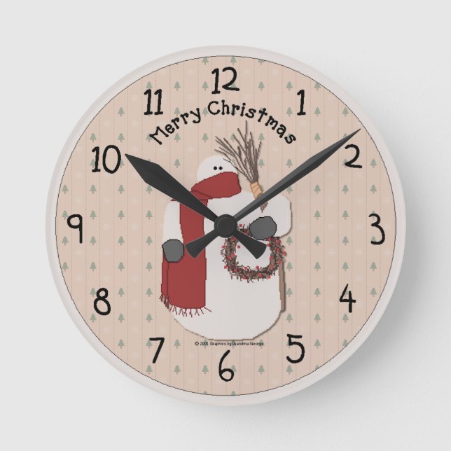 Frohe Weihnachtslandschaft Runde Wanduhr (Vorderseite)