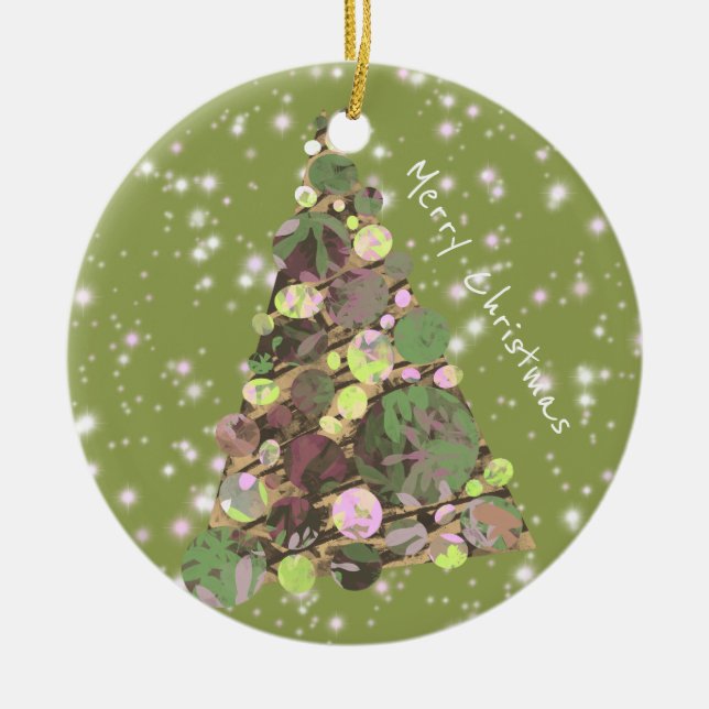 Frohe Weihnachtsleaf Abstrakte Tree Holiday Card Keramik Ornament (Vorne)