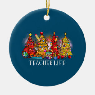 Frohe Weihnachtslehrer Weihnachtsbaumen Gefärbte K Keramik Ornament