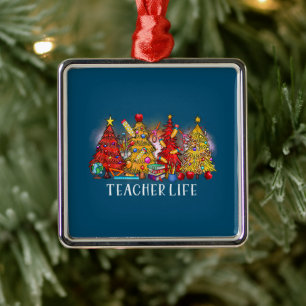 Frohe Weihnachtslehrer Weihnachtsbaumen Gefärbte K Ornament Aus Metall