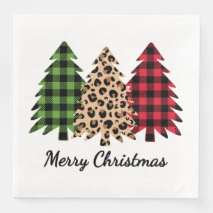 Frohe Weihnachtsleopard und Karierte Bäume Serviette