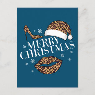 Frohe Weihnachtsleoparden drucken Frauen Postkarte