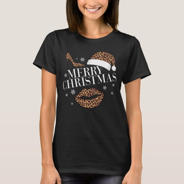 Frohe Weihnachtsleoparden drucken Frauen T-Shirt (Vorderseite)