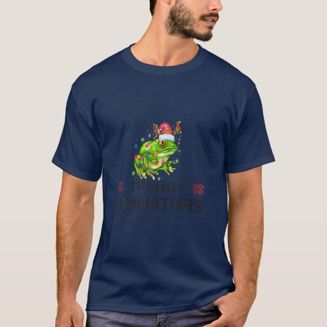 Frohe Weihnachtsleuchten Bäume Sonne Weihnachtsman T-Shirt (Vorderseite)