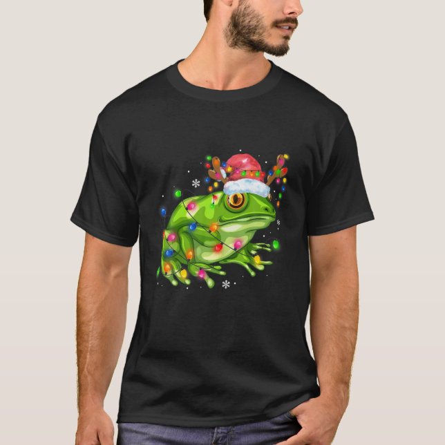 Frohe Weihnachtsleuchten Bäume Sonne Weihnachtsman T-Shirt (Vorderseite)