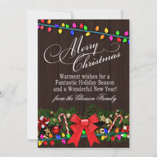 Frohe Weihnachtslicht Barn Wood   Mahagoni Feiertagskarte