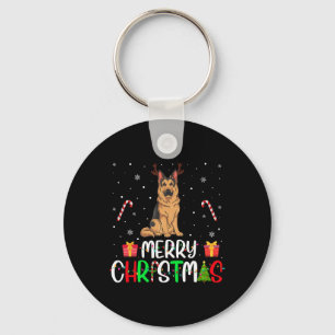 Frohe Weihnachtslicht Deutscher Schäferhund Dog Re Schlüsselanhänger