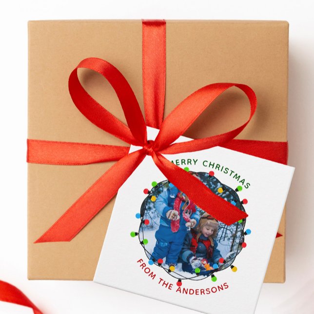 Frohe Weihnachtslicht Foto rot grün aus Geschenkanhänger (Von Creator hochgeladen)