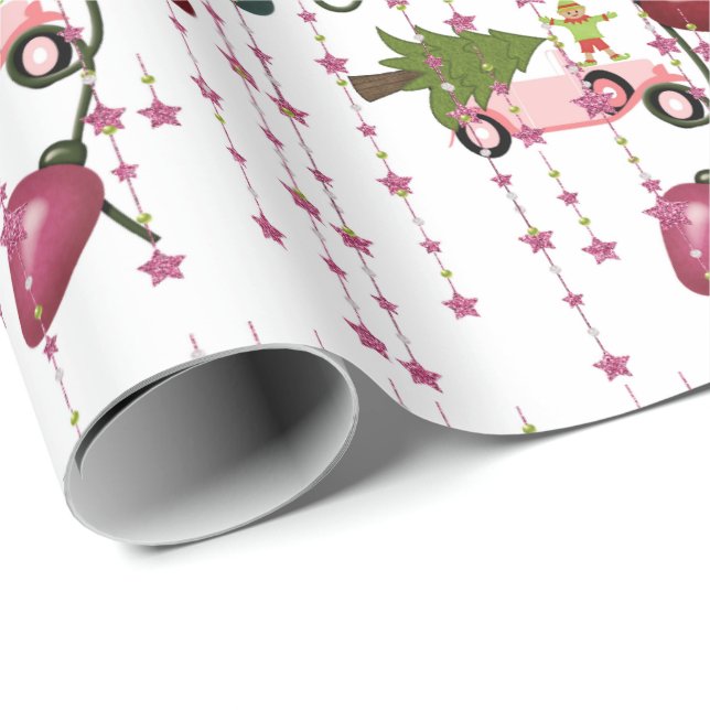 Frohe Weihnachtslicht Pink Car Wrapping Papier Geschenkpapier (Rolleneckpunkt)